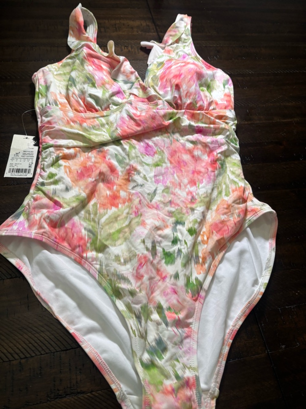 Ralph Lauren Floral Ruffle-Trim One-Piece Size 12 #00019